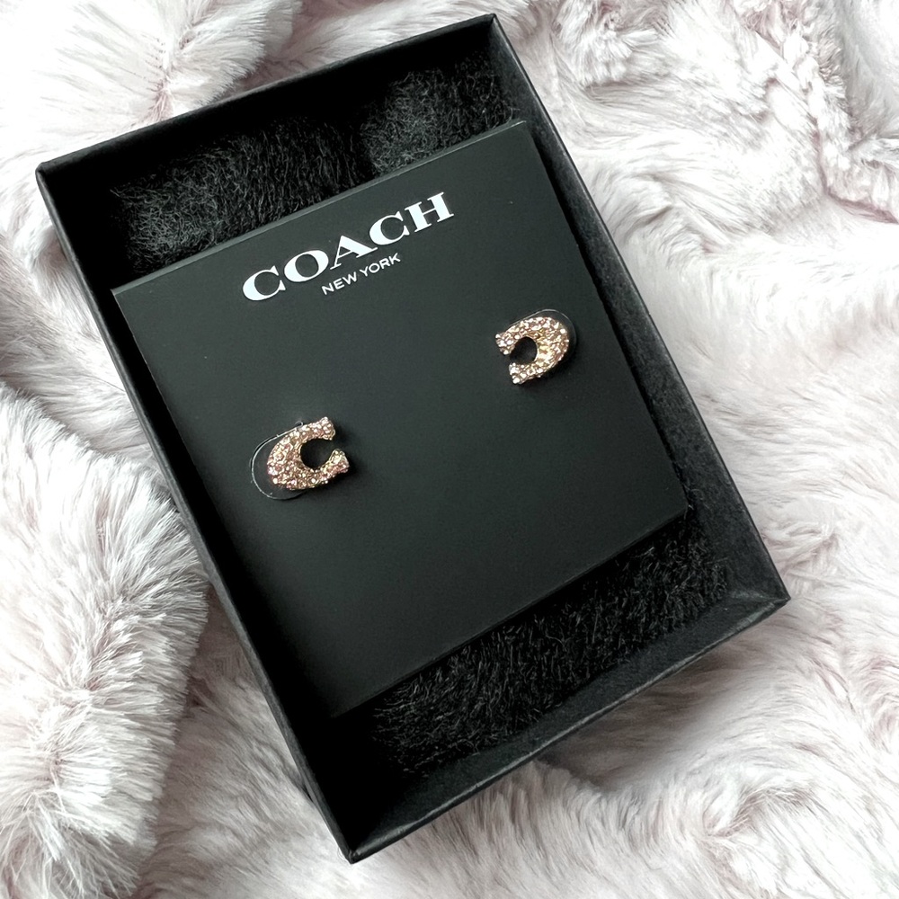Coach Pink Pavé Signature Stud Earrings | NEW